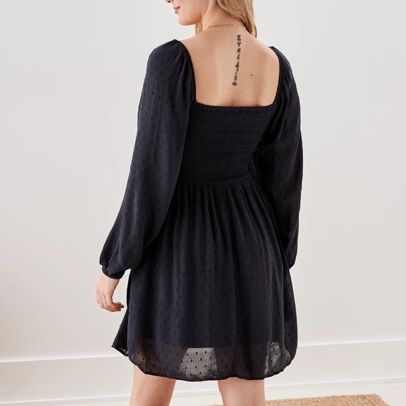 AE Washed Black Long-Sleeve Ruffle Mini Dress - Picture 8 of 8